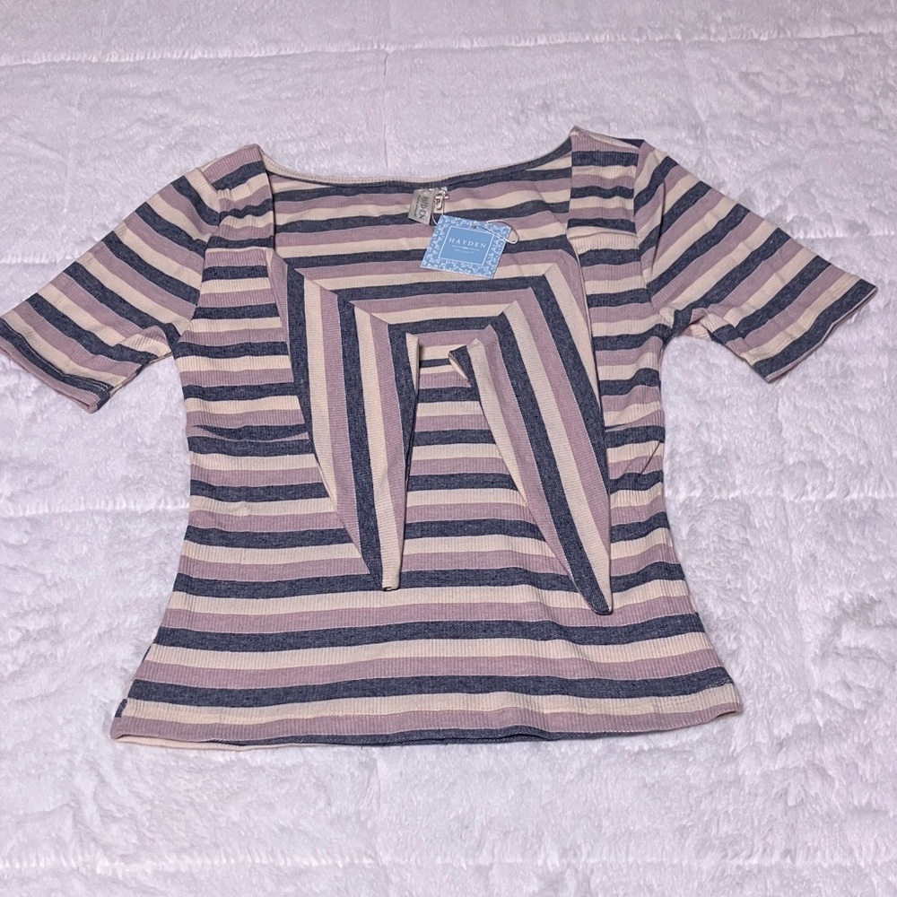 Hayden Striped Short Sleeve Top in Pink and Gray